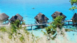 XL French Polynesia Bora Bora Sofitel Private Island Hotel Aerial View Overwater Bungalows
