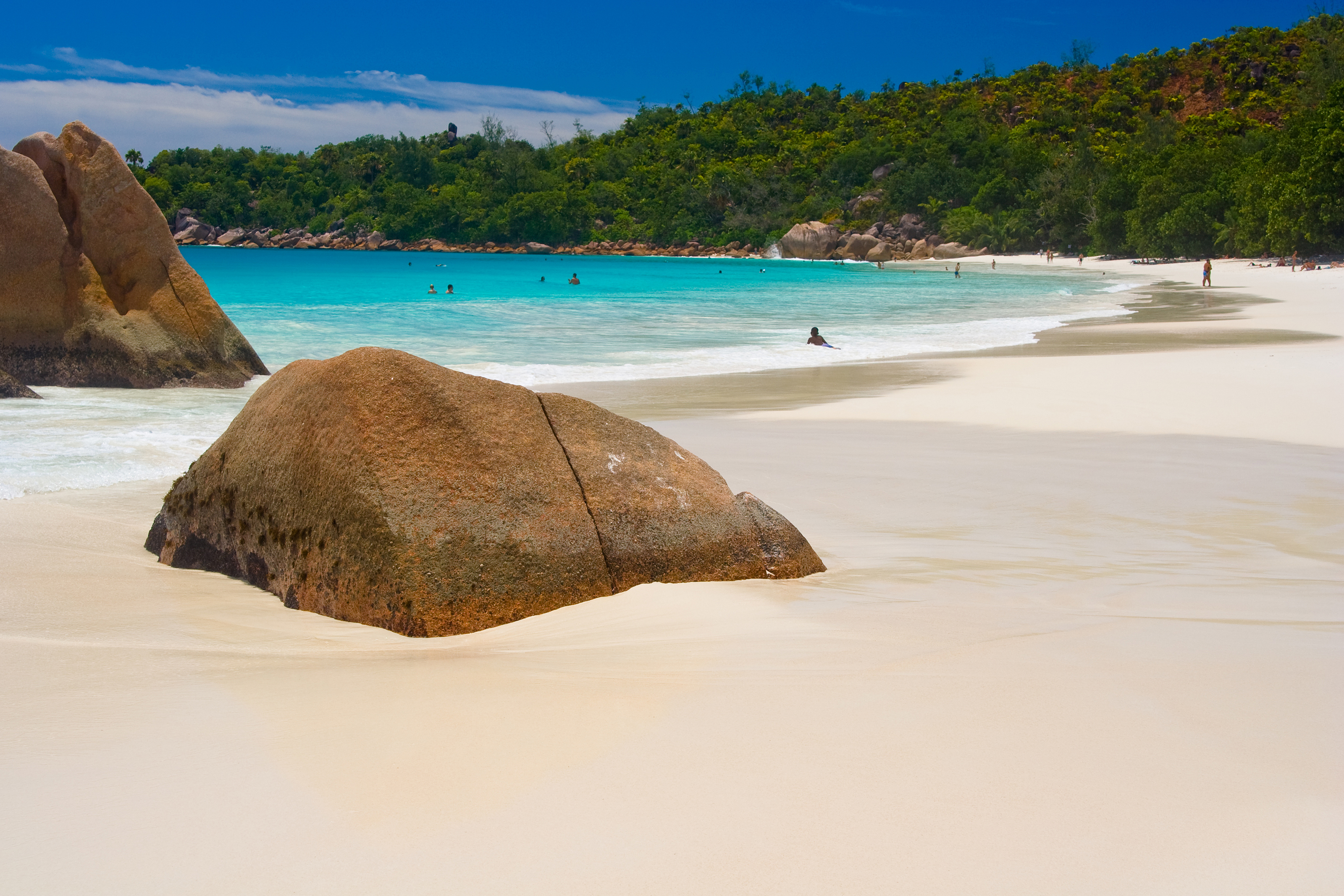 XL Seychelles Beach Sand People Sea Swimming Rocks