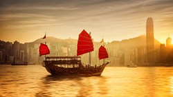 Xl China Hong Kong Victoria Harbor Traditional Cruise Sailboat Sunset