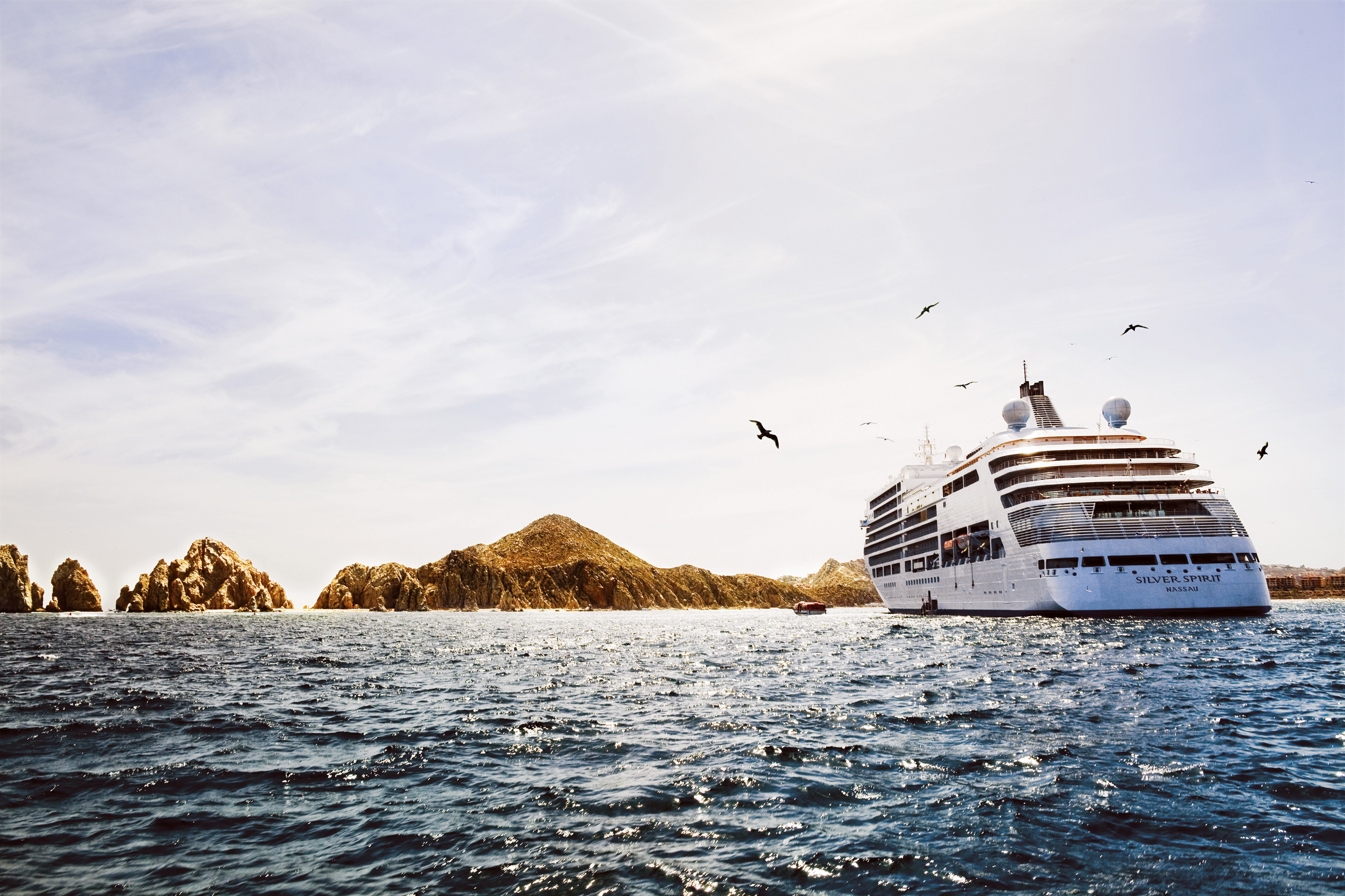 XL Silver Spirit Ship At Sea With Rocks