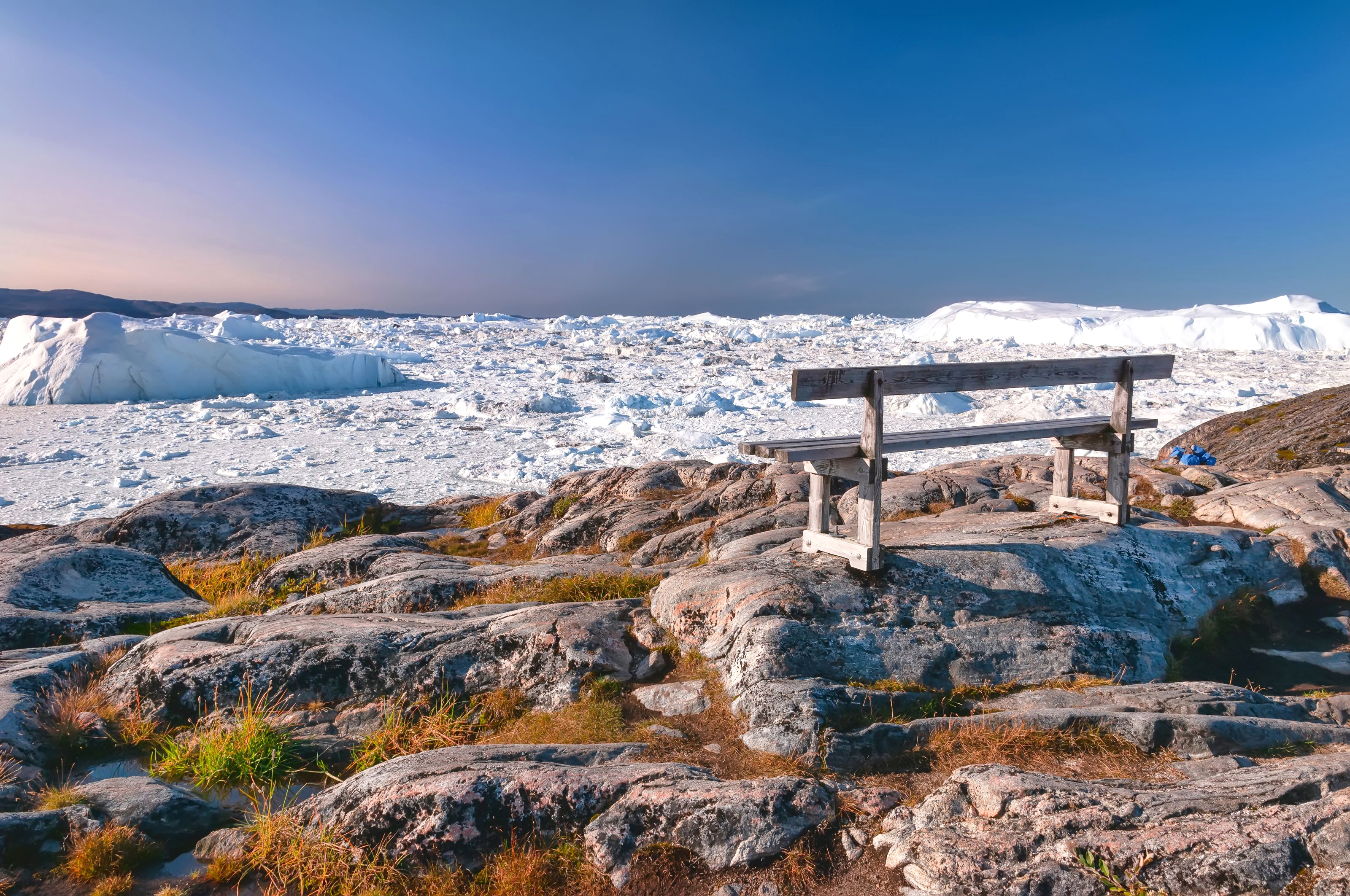 Xl Greenland Ilulissat Isfjord Sermermiut Inuit Settlement Bench
