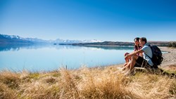 XL Couple Walking Relaxing Lookout View Nature Lake New Zealand