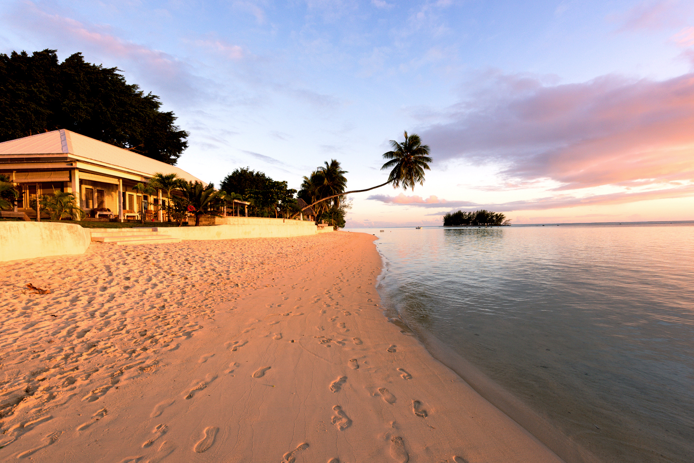 Small French Polynesia Moorea Beach Lodge Beach Hotel Front Sunset