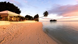 Small French Polynesia Moorea Beach Lodge Beach Hotel Front Sunset