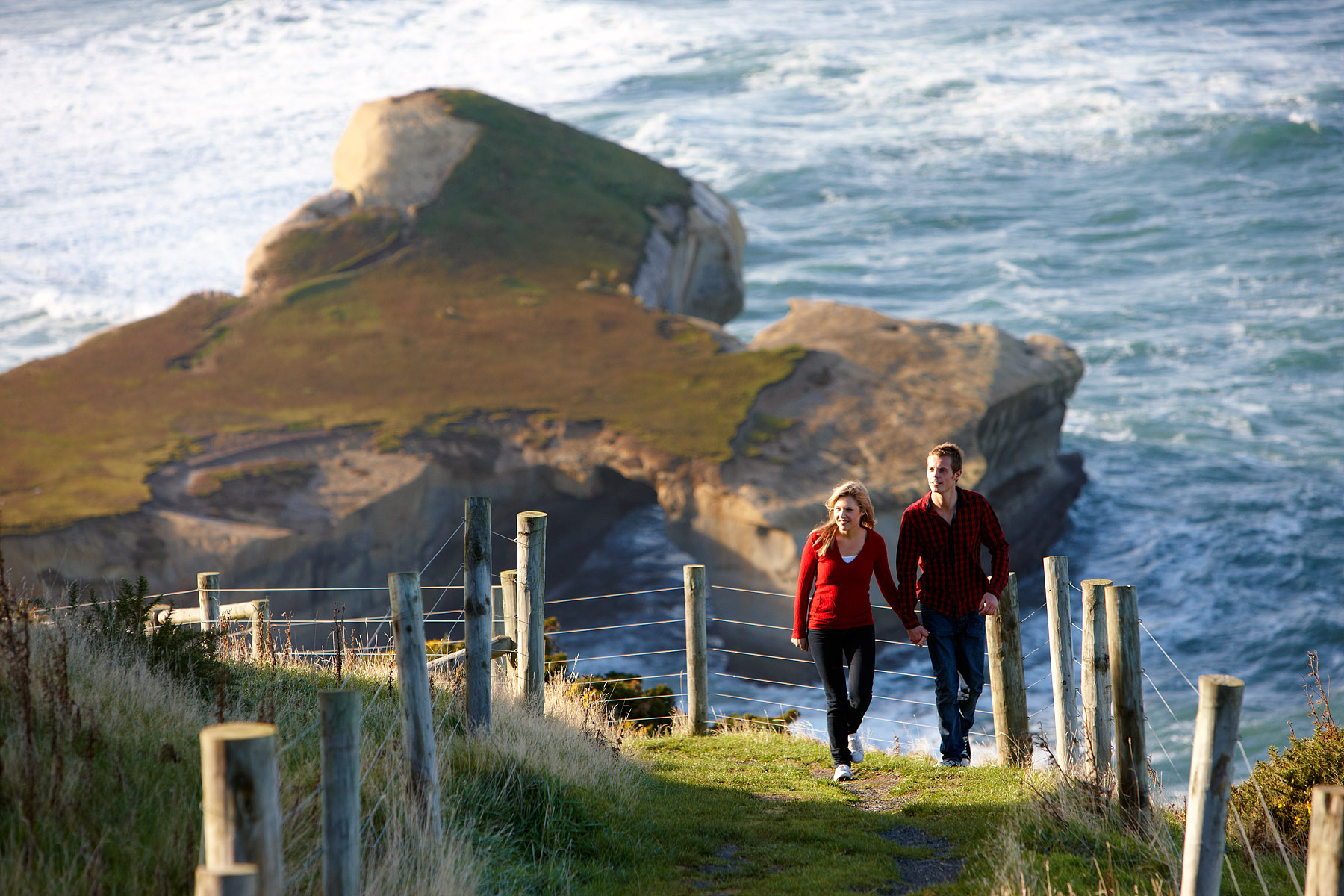 XL Tunnel Beach Walk Lookout View People Dunedin New Zealand