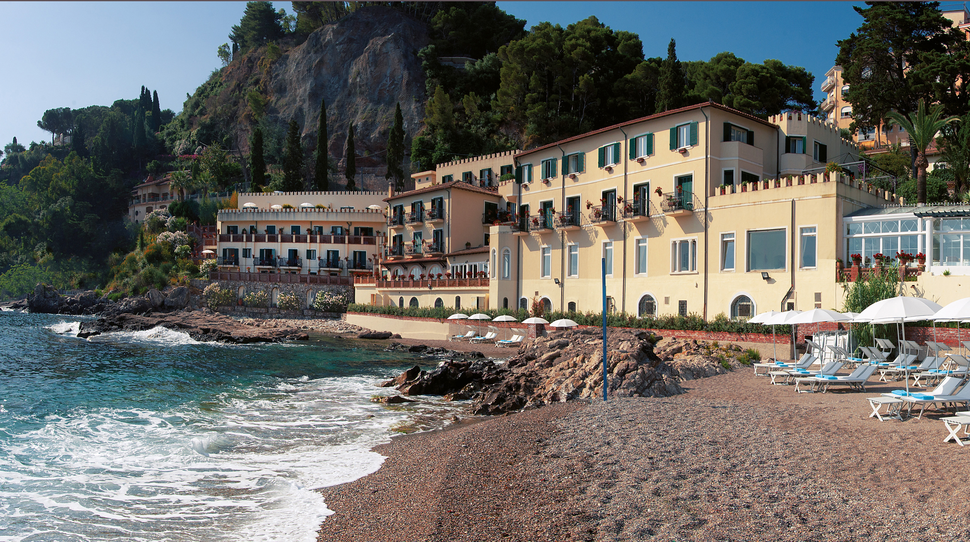 XL Italy Sicily Hotel Villa Sant Andrea Close Up Hotel Facade Beach