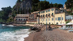 XL Italy Sicily Hotel Villa Sant Andrea Close Up Hotel Facade Beach