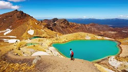XL Emerald Lakes Tongariro Volcano Landscape Man People Hiking View New Zealand