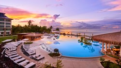 XL French Polynesia Tahiti Hilton Hotel Tahiti Pool And Pool Bar At Sunset