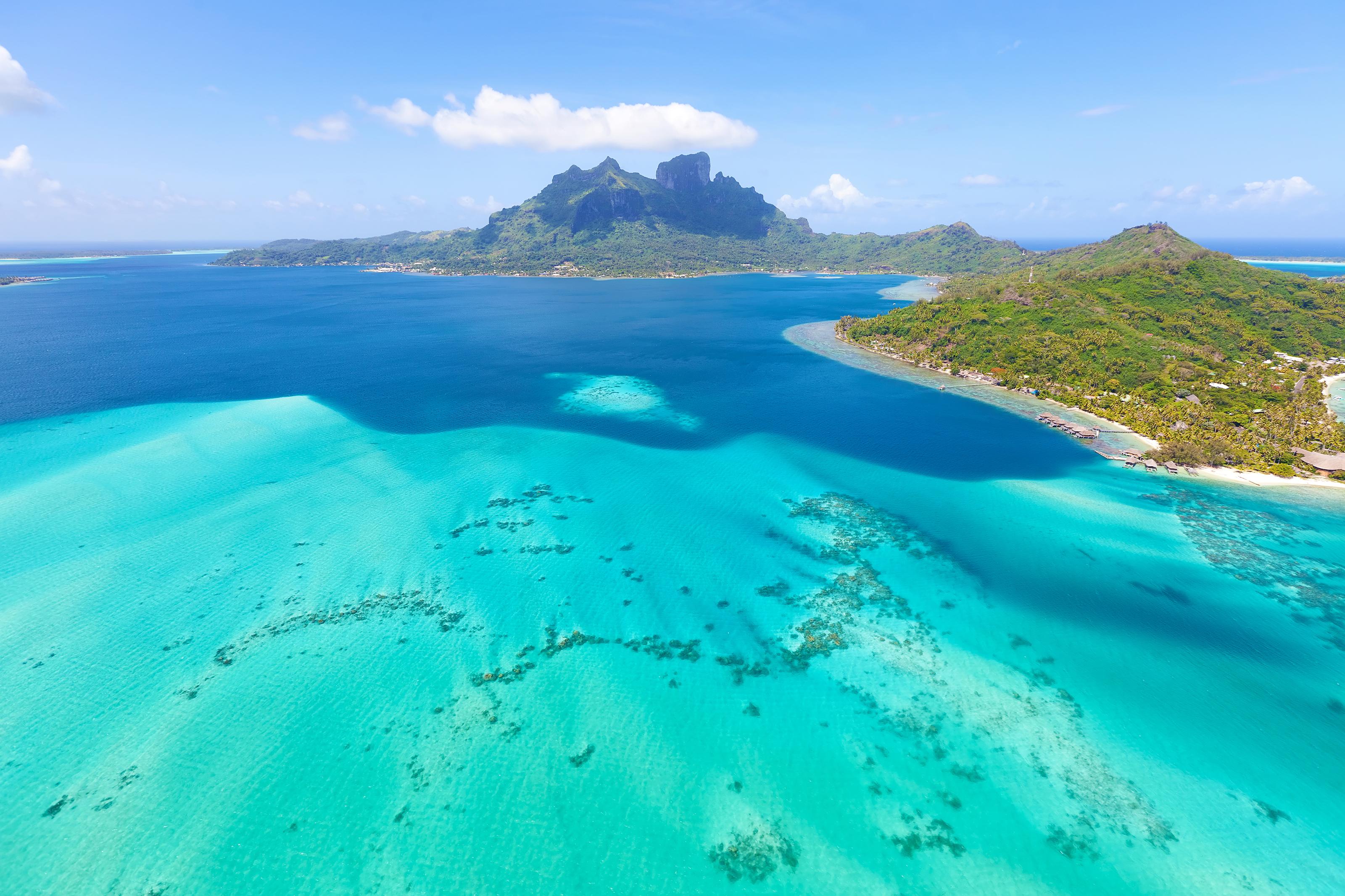 XL French Polynesia Bora Bora Mount Otemanu View From Helicopter Sea Colours