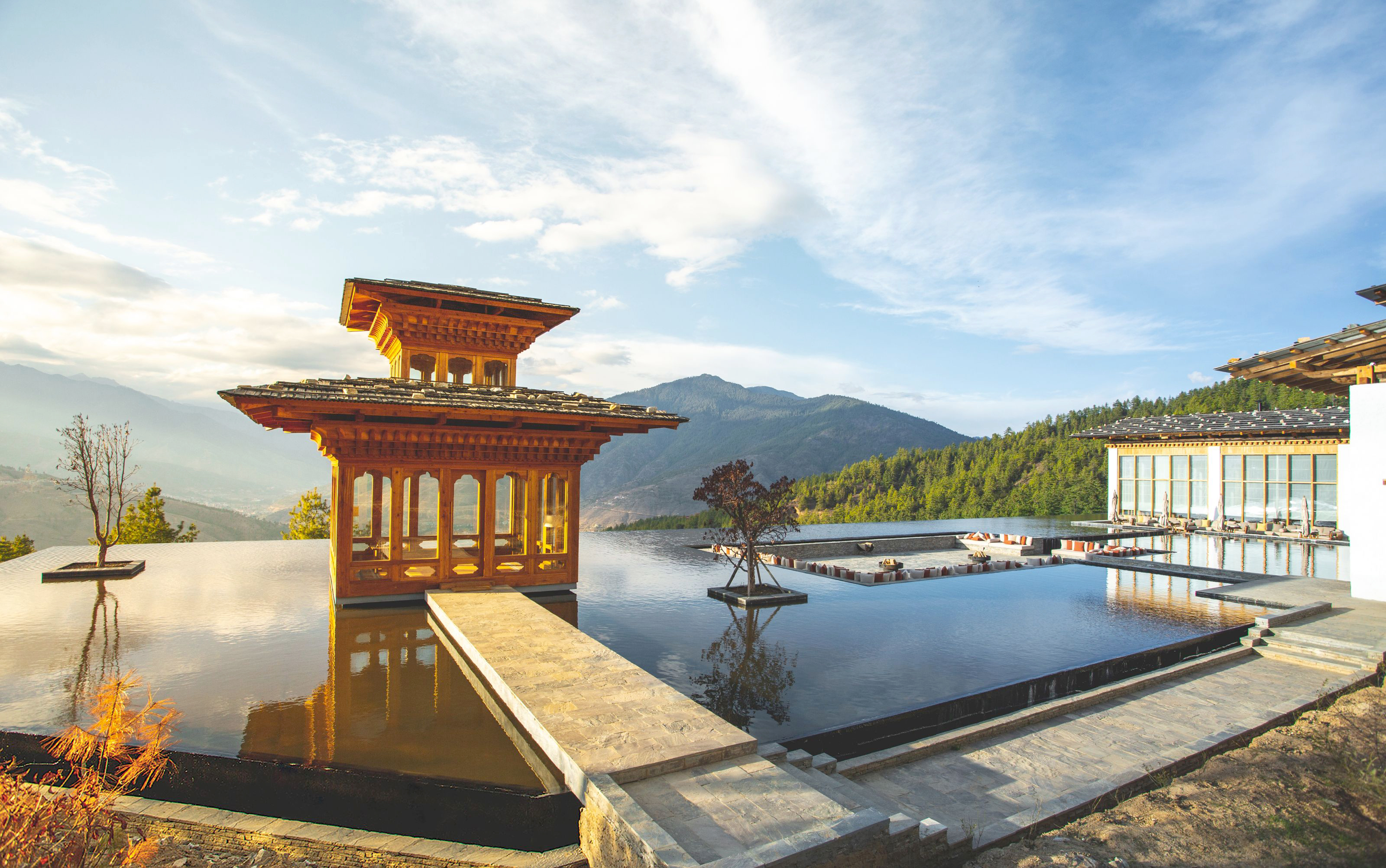 Xl Bhutan Six Senses Thimpu Praying Pavilion View Pond