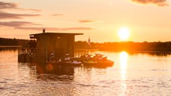 XL Finland Rovaniemi Floating Sauna Raft Erkin Arkki Sunset
