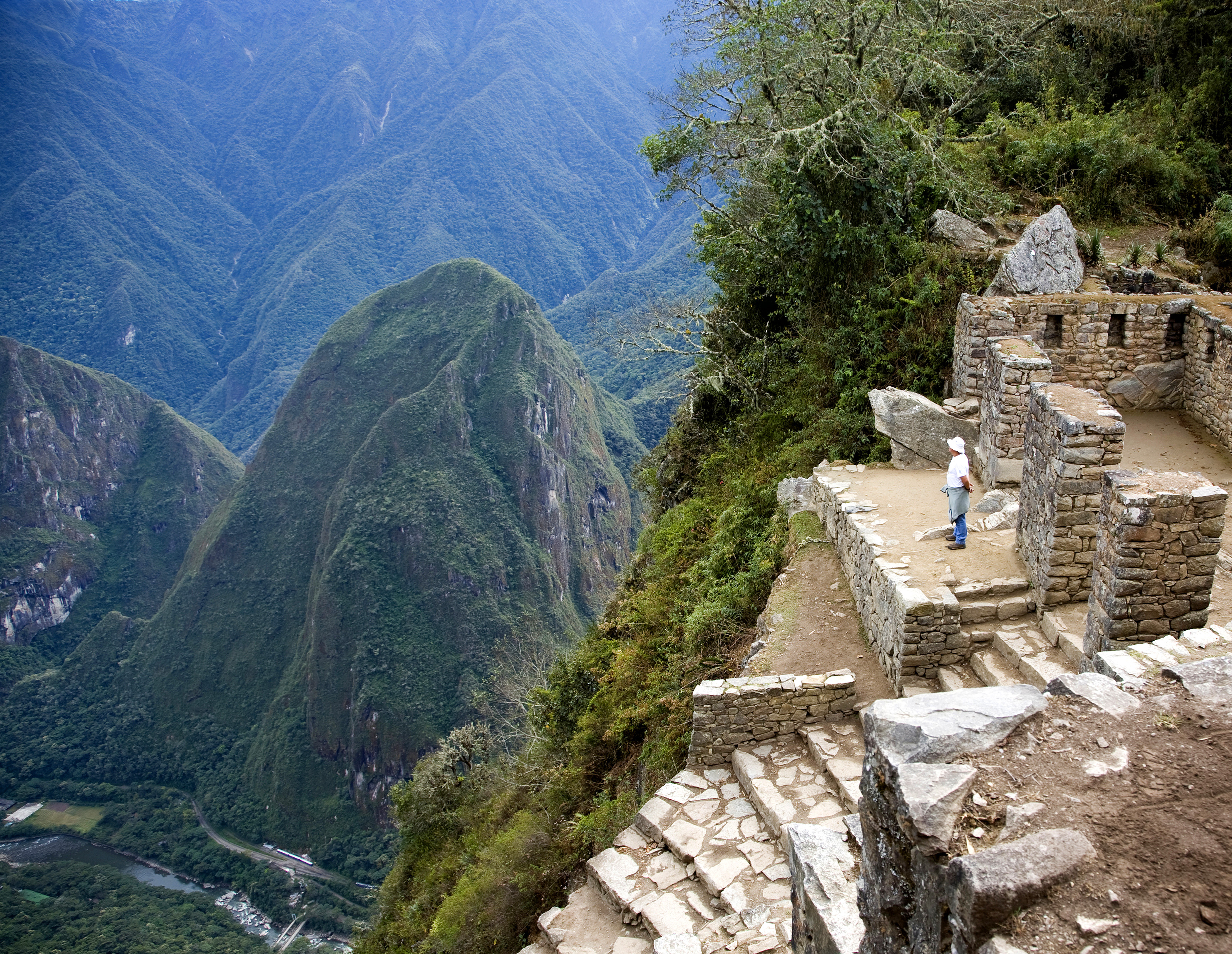 XL Peru Machu Picchu Ancient Ruins Man Looking At View People