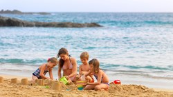 XL Spain Tenerife Abama Beach Kids Playing On Beach Sandcastle