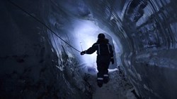 Small Svalbard Scott Turner Glacier Ice Cave Tunnel Person