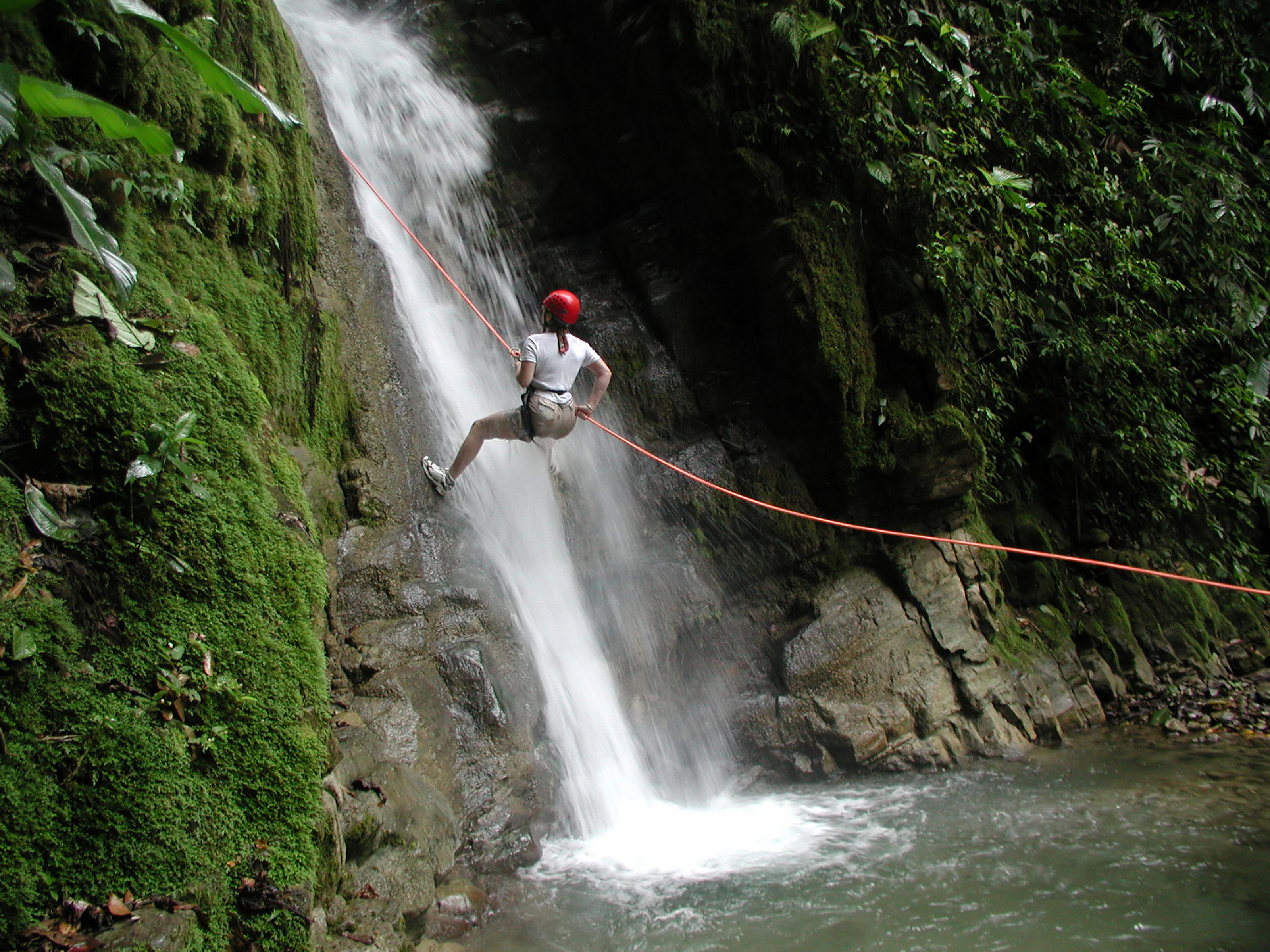 XL Costa Rica Woman Scaling Challenging And Dangerous Falls People Waterfall