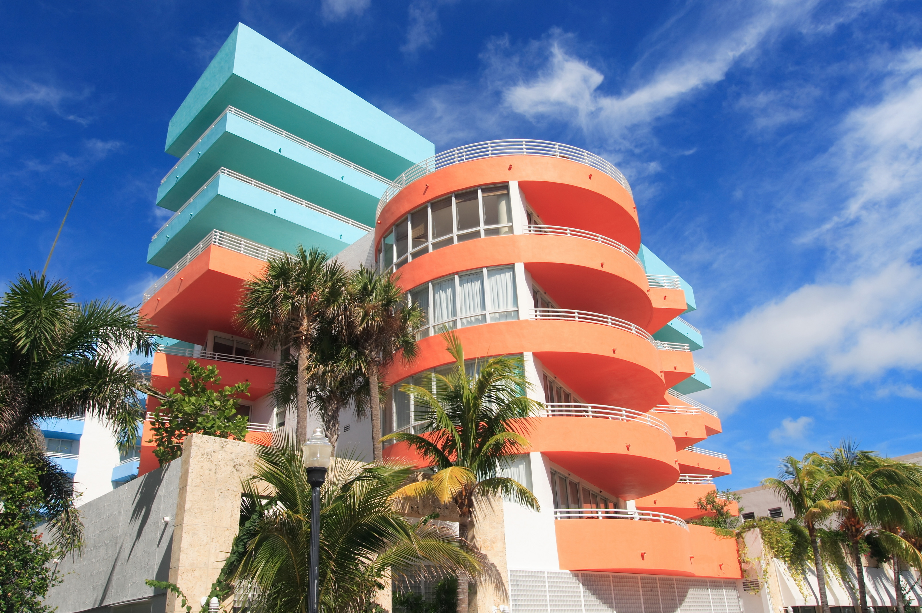 Xl Florida Miami Art Deco Building Orange Blue